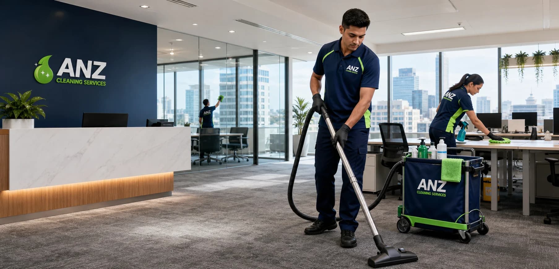 ANZ Cleaning Services team finishing an after-hours office clean in Sydney
